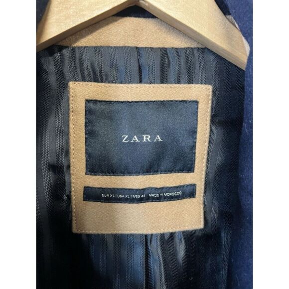 Zara Mens Blue Button Front Outdoor Peacoat Size XL - Picture 3 of 3